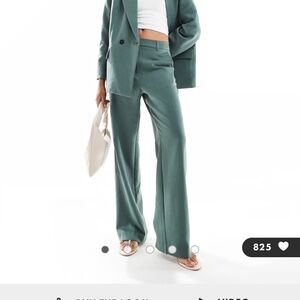 Vero Moda tailored herringbone wide leg pants in dark forest green